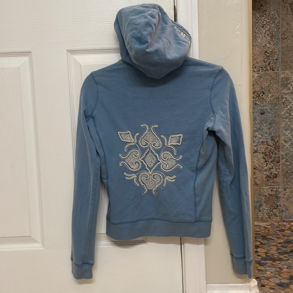 Twisted Heart blue zip up hoodie jacket with pearl and bead embroidery. - Picture 1 of 7